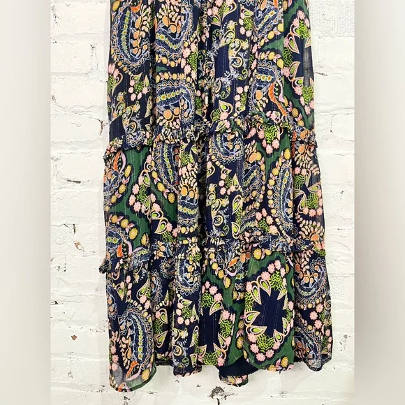 Anthropologie Elmira Boho Paisley Midi Dress Size 4 Tiered Ruffle Trim Small - Picture 10 of 13